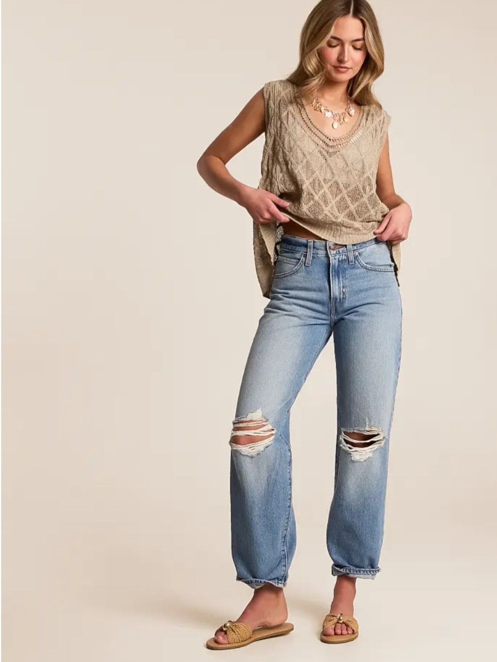 Levi High-Rise Light Blue Distressed Straight Jeans